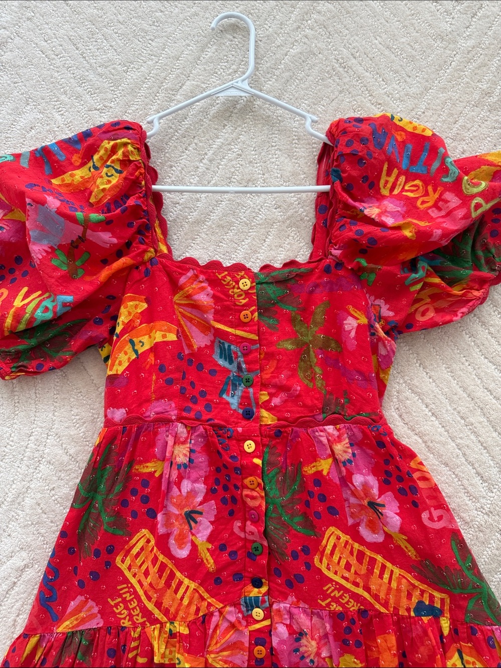 FARM Rio Red Tropical Print Puff-Sleeve Maxi Dress - Picture 2 of 5